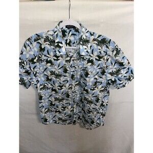 Hisdern Hawaiian Shirt Men’s Size Large Blue Floral Button Up Short Sleeve
